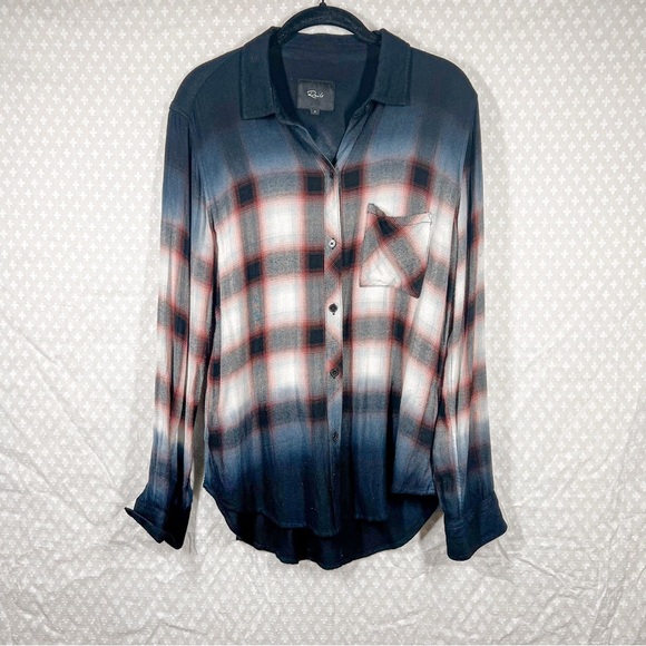 Rails Hunter Plaid Ivory Smoke Dip Dye Flannel Top - Picture 2 of 6